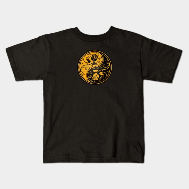 Yellow and Black Yin Yang Roses Kids T-Shirt by jeffbartels